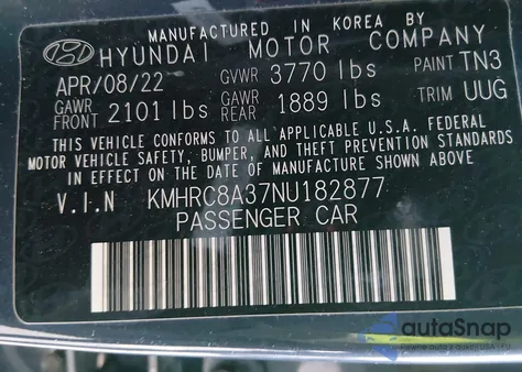 2022 Hyundai Venue Limited z USA, uszkodzony, nr VIN KMHRC8A37NU182877